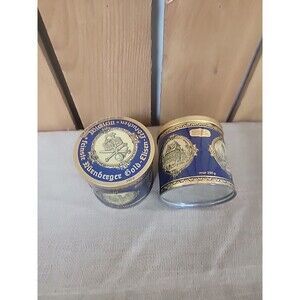 Pair Gottfried Wicklein Cookie Tin Canister Germany empty Worn Blue 3.5”tall